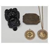 Brass FireFighter Buckle, Lion Head Door Knocker+