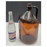 Amber Glass Clorox Bottle & Pepsi 2 Dot Bottle