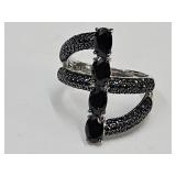 JTV Sz. 8 Black Spinel Ring Sterling Silver 925