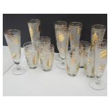 MCM Gold Leaf Trimmed Libbey  Glasses