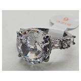 Sterling Silver & Hematite CZ Ring Sz 6