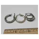 2 Pair 925 Sterling Silver Hoop Earrings