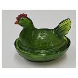 vtg  Mini Boyd  Green Slag Hen on a Nest 3 3/8"