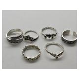Set of 6 Silver Plated Rings Sz 4.5 - 7