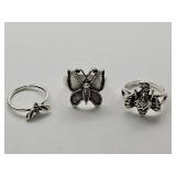 Lot of Silver Plated Butterfly & Bee Rings Sz 4-7