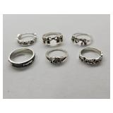 Lot of 6 Elephant Rings Silver Plated Sz 5 - 8