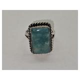 925 Silver Blue Agate Ring Sz 71/2