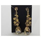 Gold Tone Bejeweled Dangle Earrings