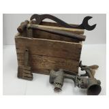 Primitive Wood Crate w Primitive Grinders & Tools