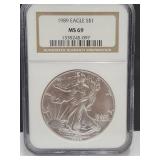 1989 Graded Silver Eagle Dollar Coin MS 69