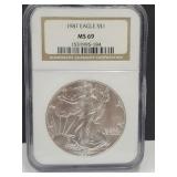 1987 Graded Silver Eagle Dollar Coin MS 69