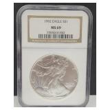 1992 Graded Silver Eagle Dollar Coin MS 69