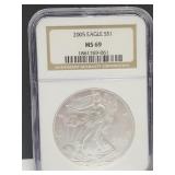 2005 Graded Silver Eagle Dollar Coin MS 69