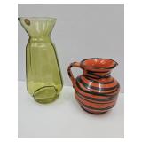 Italy Glass Vase  8.5" h & Italy Pottery Pitcher 5