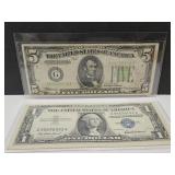 $1 Silver Cert.1957 Series & $5 Bill 