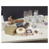 Glass Cross, Mikasa Trinket Box, Kinkade Mug +