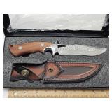 New 10" Damascus Knife w Leather Sheath