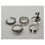 Lot of 5 Floral Rings Silver Plate Sz 4 - 10