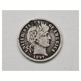1897 nSilver Barber Dime Coin