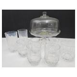Cake Plate w/Dome Cover & Glasses