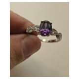New 925 Silver Amethyst Ring Sz 10