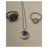 New Silver Plated Rings Sz 7 & Necklace
