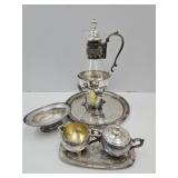 Silver Plate Lot Carafe, Sugar, Creamer+