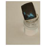 925 Silver Turquoise & Agate Ring Sz 6