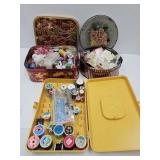 Vintage Buttons & Thread w/Tins, Sewing Box