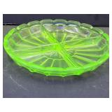Uranium Glass Divided Dish 7 1/4 " W