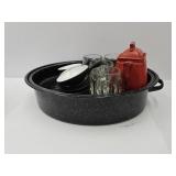 18" Roaster,Jars,Mugs,Tea Pot,Serving Pieces