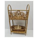 Vintage Free Standing Wicker Shelf & Baskets