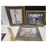 2 Dog Framed Pictures 21"x18" & Easel