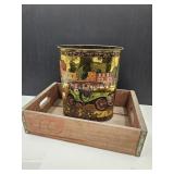 VTG Gold Metal Antique Car, Trash Can & RC Crate