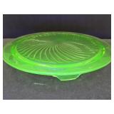VTG Uranium Glass Spinal Footed Cake Plate