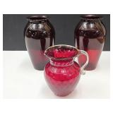Beautiful Ruby Red Pitcher & Vases