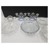 Vintage Glass Lot Blue Trim Candle Holders+