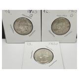 3 Silver  Quarter Coins 1963