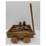 Wood Wagon 14" L W/Cardinal Birds on Driftwood