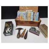 Sweetheart Cedar Box, VTG Postcards, & Awls+