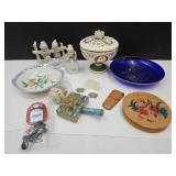 Marble Frog, Brass Ashtray, VTG Glassware