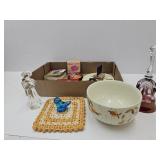 Halls Jewell T Bowl w/BLue Glass Birds, Bell, Ange