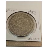 1958 Silver Mexico Un Peso