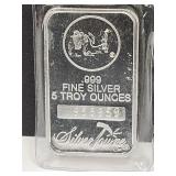 5 Troy Ounce Silver Bar .999 Fine Silver