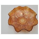 Carnival Glass Peacock Tail Bowl  8.5' Wide