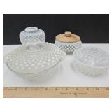 Fenton Hobnail Dresser Boxes & Vase