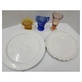 VTG GLass Ware Hat, Cobalt Creamer, Pink Glass +