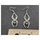 Skeleton Head Spider Earrings