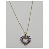 14k Gold Chain & Pendant with Purple Gems