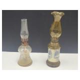2 Mini Oil Lamps 8 & 9.5" high
